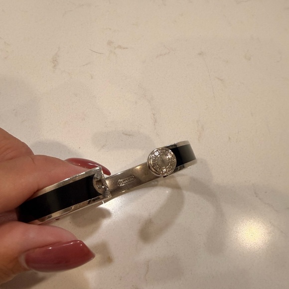 Coach Signature Silver Push Button Black Enamel Bangle Bracelet Silver Tone - Picture 4 of 4